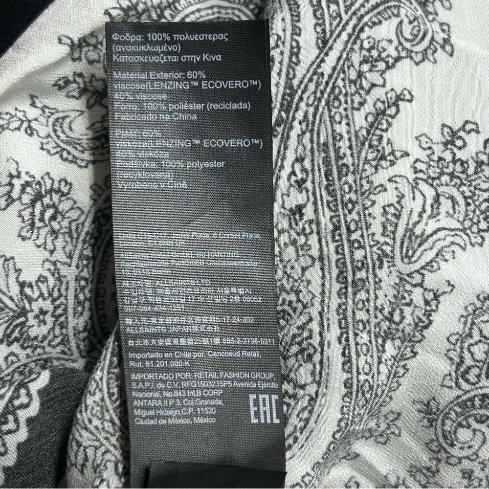AllSaints Black and White Paisley Midi Shirt Dress - Picture 13 of 14